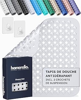 homerella Skin-Sensitive Non-Slip Shower Mat 53 x 53 cm, Attachment Incl. | Non-Slip Shower Mat BPA Free | Non-Slip Bath Mat Mould Resistant & Machine Washable