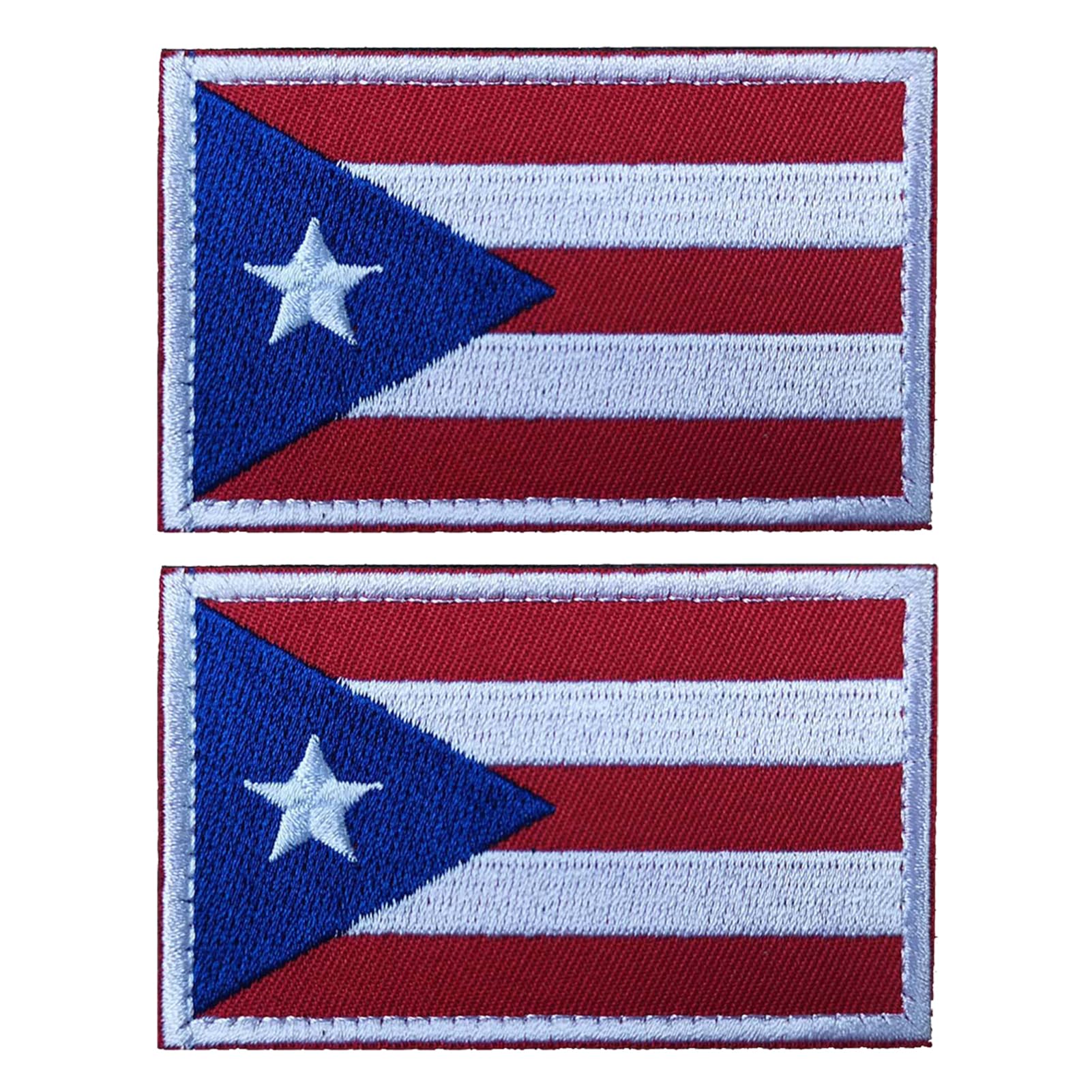 EmWoot 2PCS Puerto Rico Flag Patch Embroidered Morale Patch Military Tactical Patches Hook and Loop(Red)