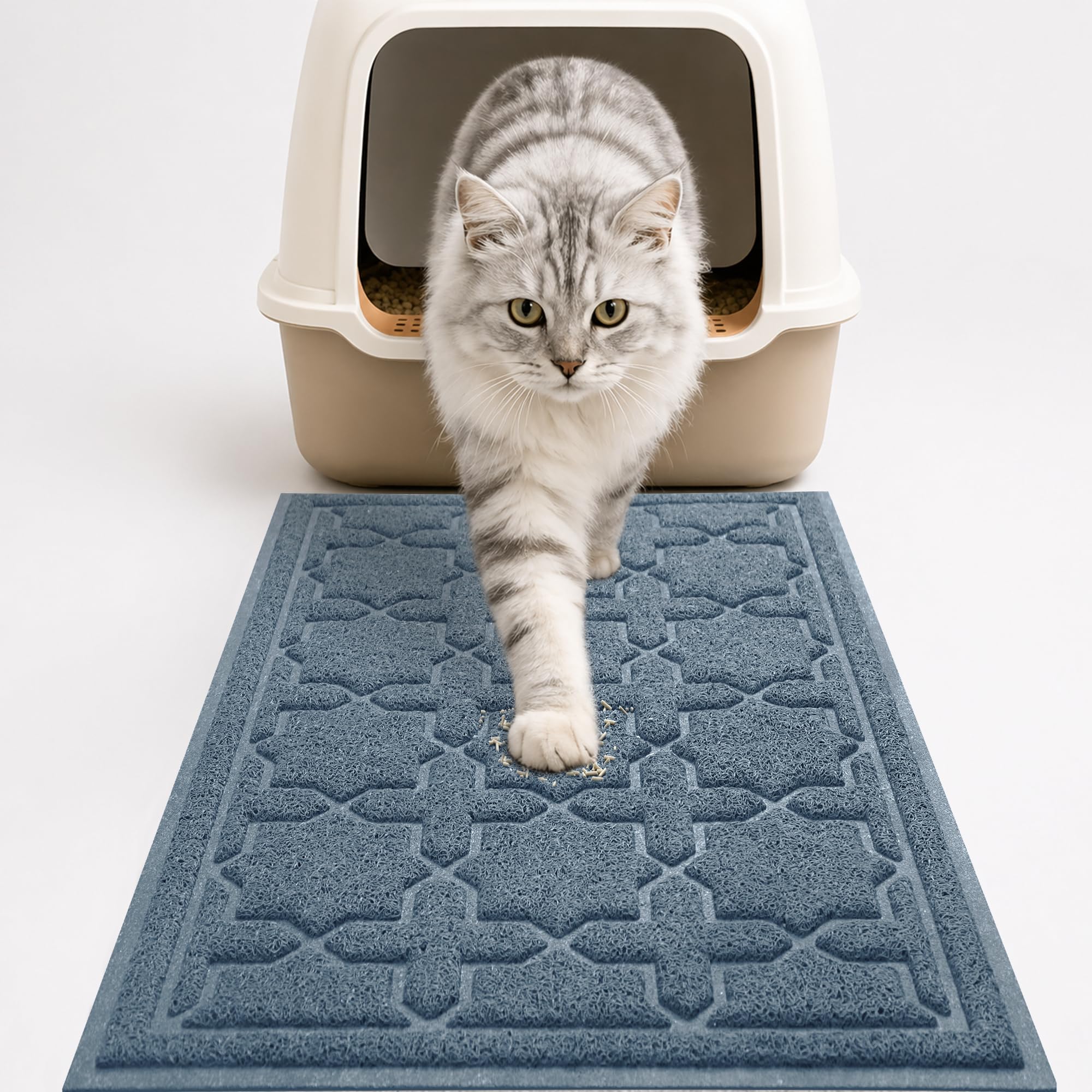Yimobra Cat Litter Mat, Waterproof Litter Trapping Mat, 24x20, Tea Blue