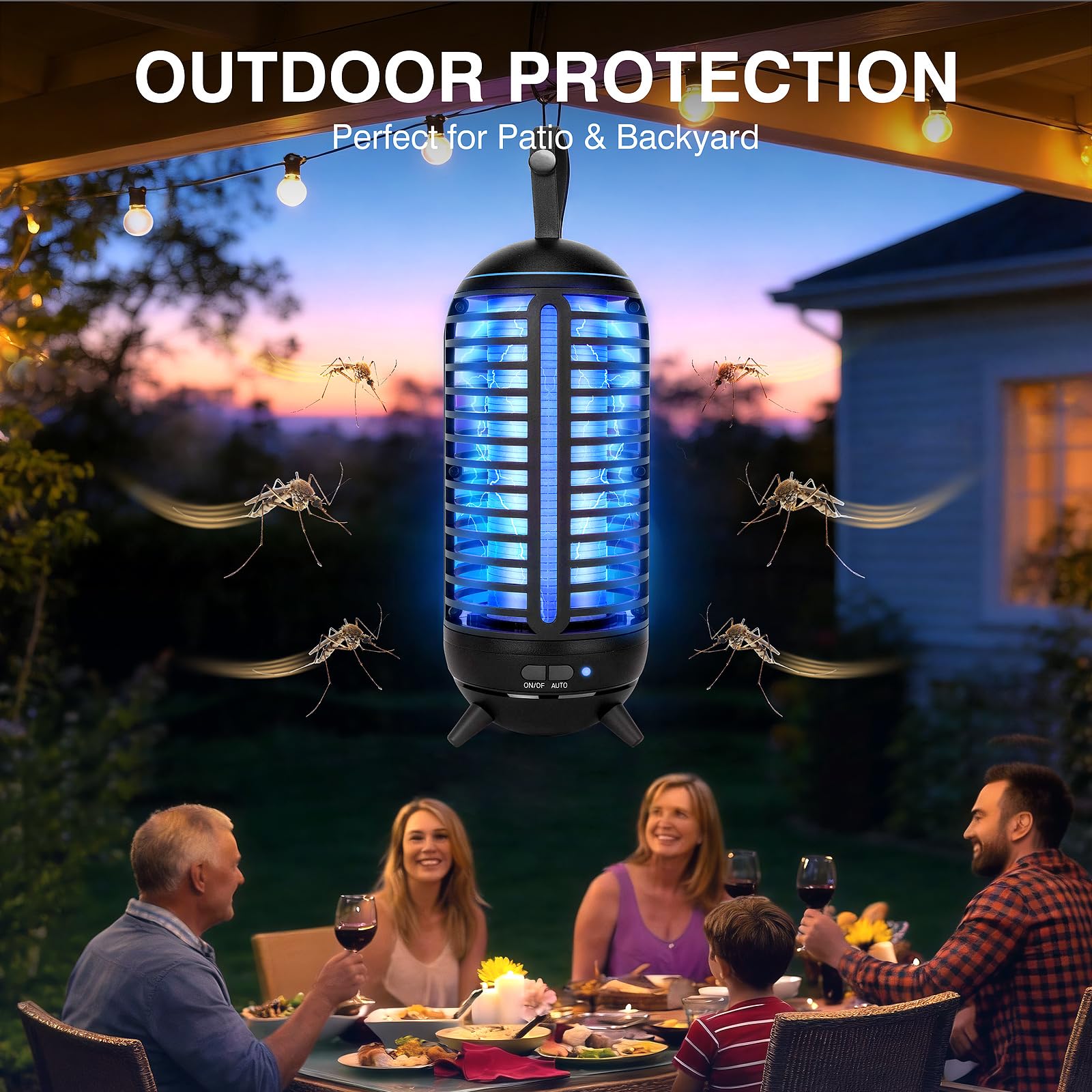 Bug Zapper Lampe anti-moustiques sans fil rechargeable 2 en 1 Piège électrique 2500 mAh Idéal pour l'intérieur, la terrasse, la maison, la cour, le jardin, le camping (Noir) 1