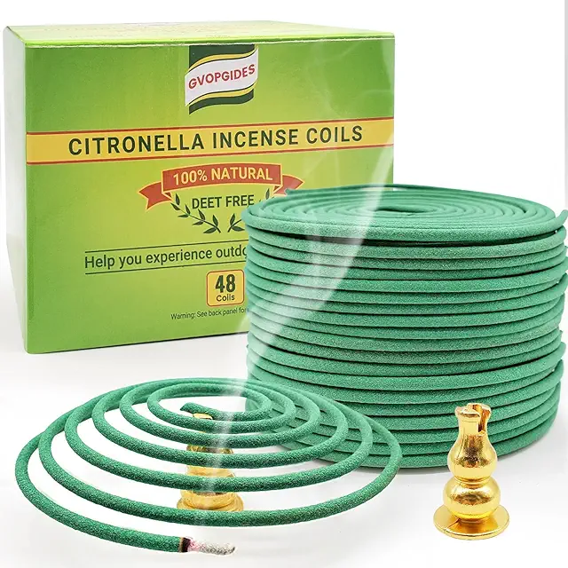 Natural Citronella Incense Coils - 48 Coils with Holders for Indoor & Outdoor Use