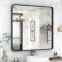 Vista 18 de Espejo rectangular para pared de baño de 20x30 pulgadas con marco negro mate, espejo de tocador con esquinas redondeadas, espejo de baño de metal