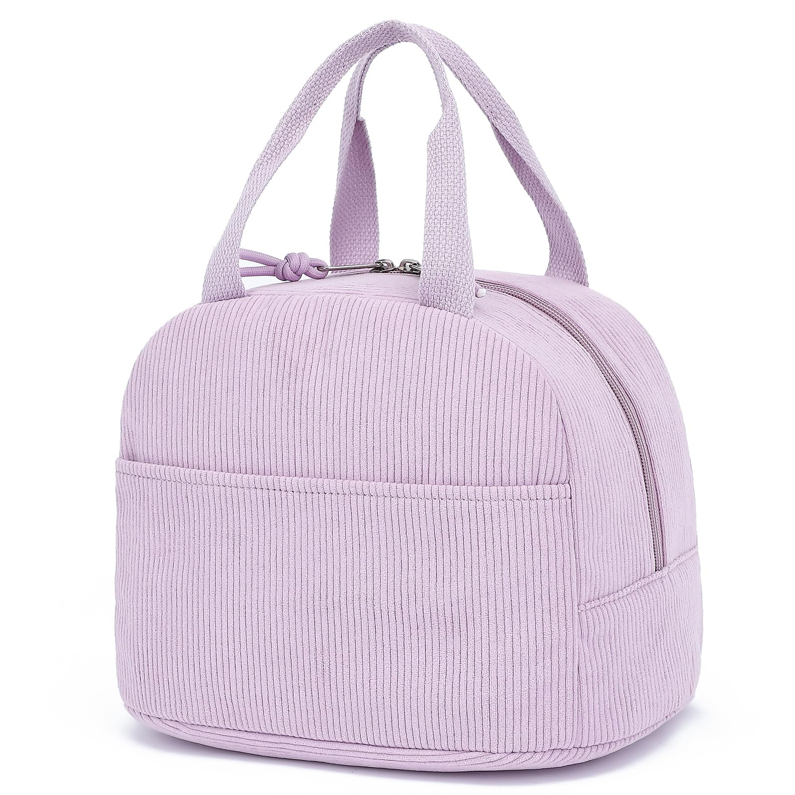 Xunteny Corduroy Lunch Box for Women Girls, Insulated Lunch Bag Reusable Cooler Tote Bags for Work Picnic School Travel (Purple)