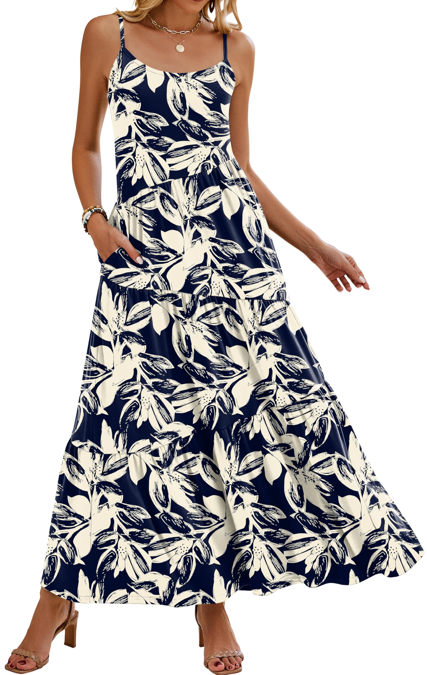 Naggoo Womens Summer Sleeveless Maxi Dresses Casual Beach Spaghetti Strap Long Dress Sundresses