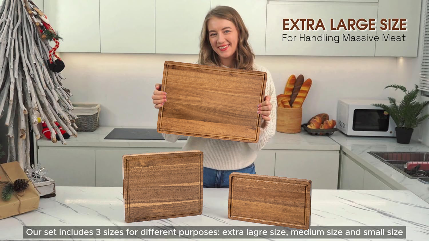 Set de 3 tablas de cortar de madera con soporte miniatura 7