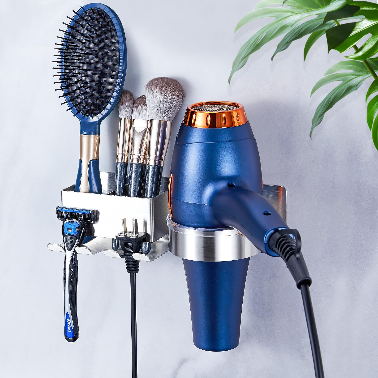 Boîte De Rangement Murale Pour Sèche-Cheveux - Support Adhésif Sans Trace, Gris (Organisation Salle De Bain)