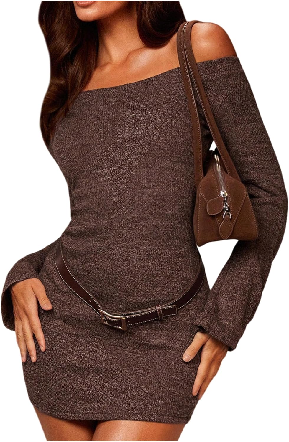 Milumia Women's Off The Shoulder Mini Dress Y2K Ribbed Knit Bodycon Long Sleeve Going Out Dresses