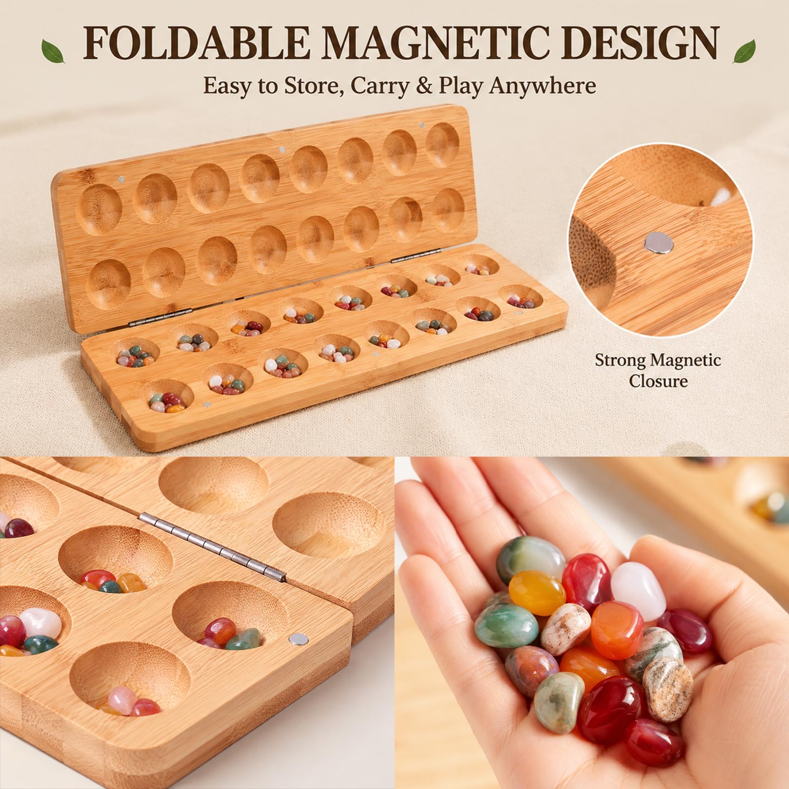 Steinchenspiel Hus - Bao - Kalaha Edelstein Match Schach Bohnenspiel für 2 Spieler Muschelspiel für Kinder Erwachsene Spannendes Strategiespiel aus Holz