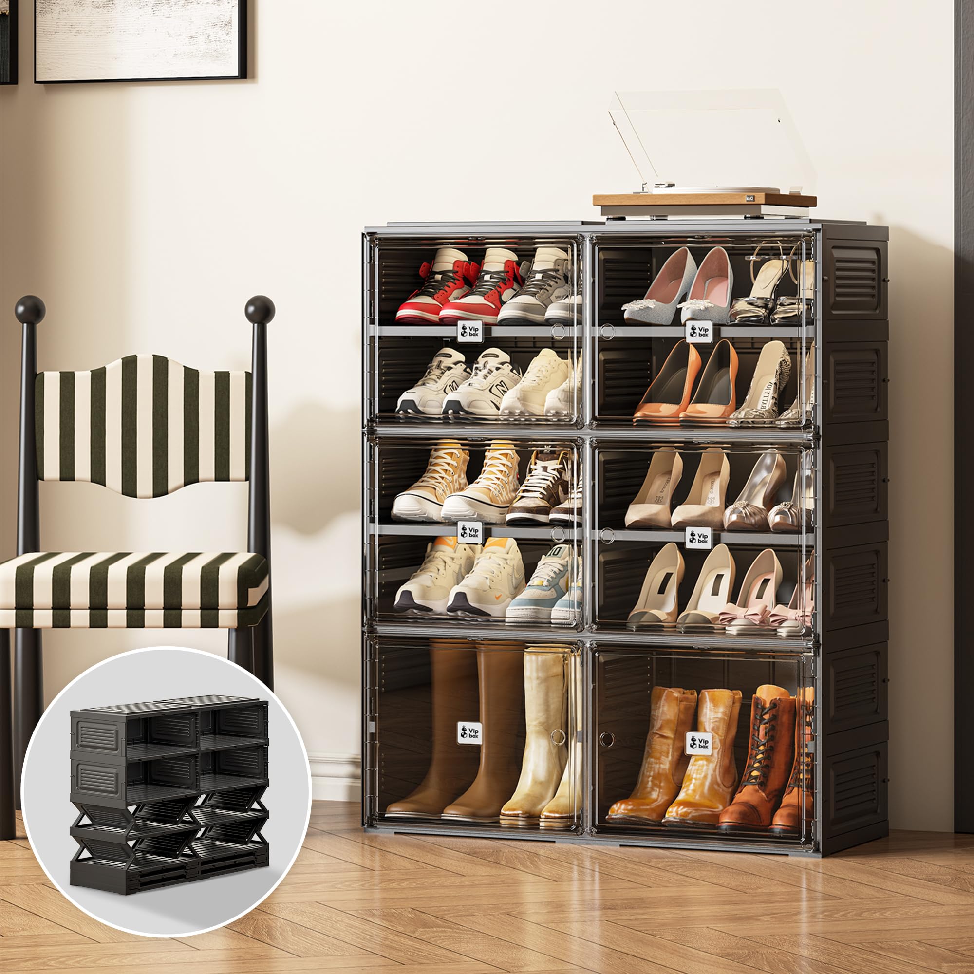 【ヒステリックグラマー】ノベルティSTACKABLE SNEAKERS RACK Amazon.com: INSTY 12 Pack Large Shoe Storage Box, Clear Shoe スチールラック・メタルラック