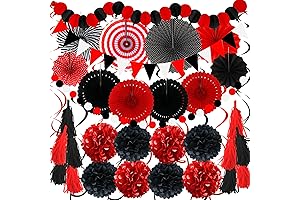 Vibrant Red, Black, and White Party Decorations [41 Pieces]