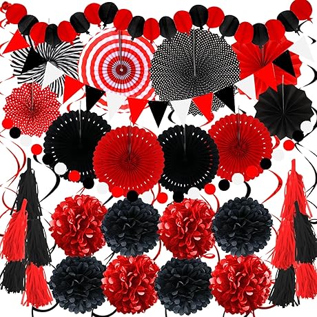 Vibrant Red, Black, and White Party Decorations [41 Pieces]
