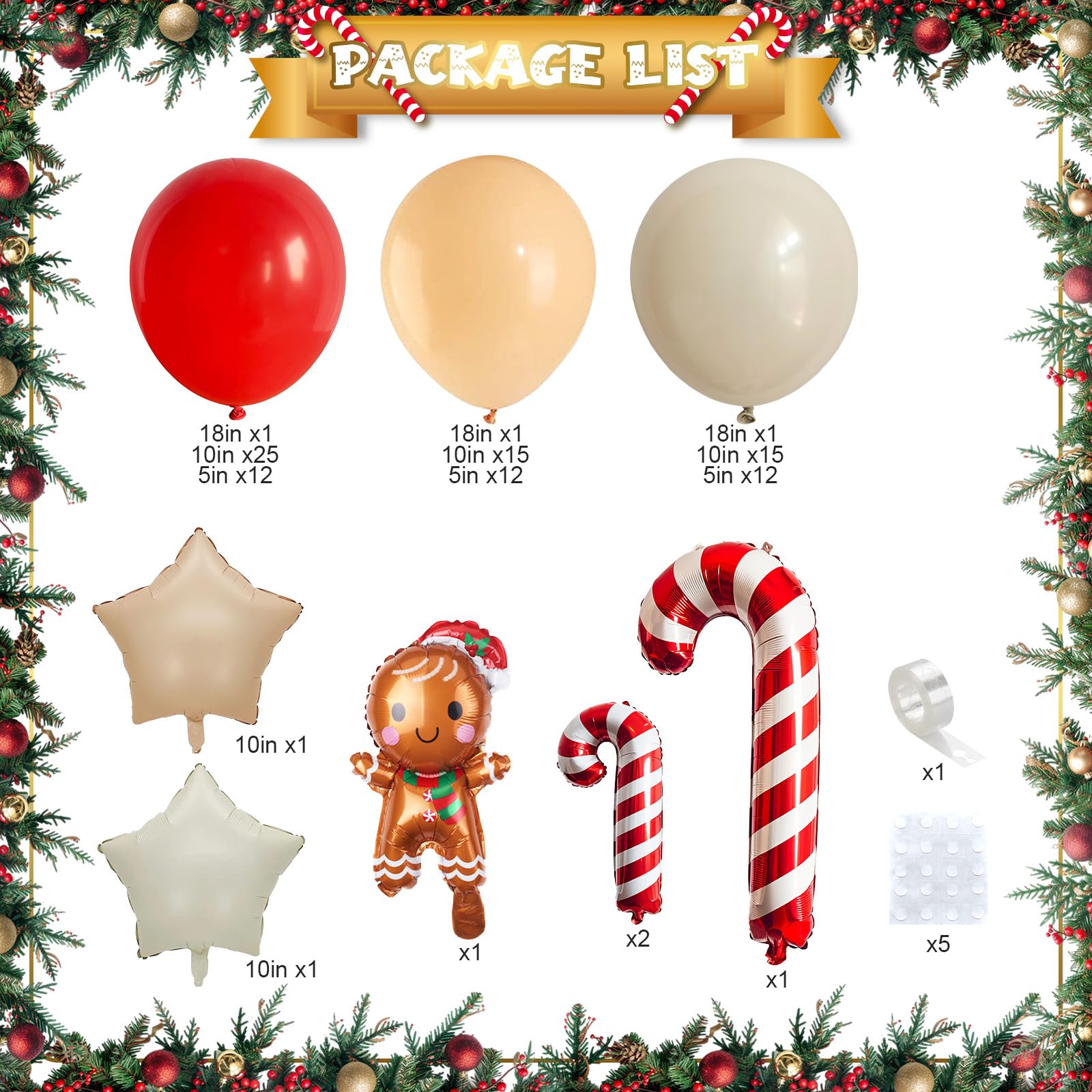 Gingerbread Christmas Balloon Garland Arch Kit Gingerbread House Red Brown Sand White Balloons with Star Candy Cane Foil Balloon for Christmas Reindeer Elk Party Xmas Winter New Year Party Decorations - Image 3
