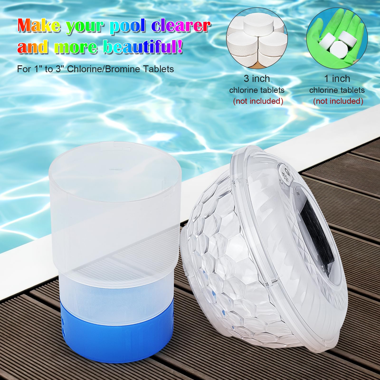Dispenser Cloro Piscina Gelleggiante Con Luce Colorata, 2 in 1 Solare