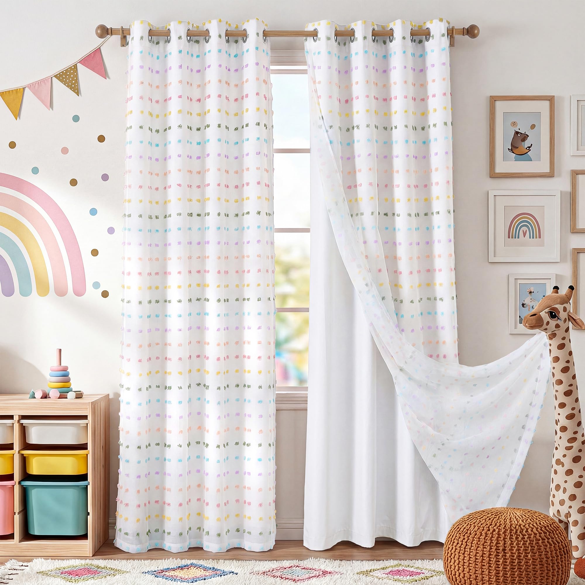 RYB HOME Pom Pom Blackout Curtains - Blue, Purple, Pink -17