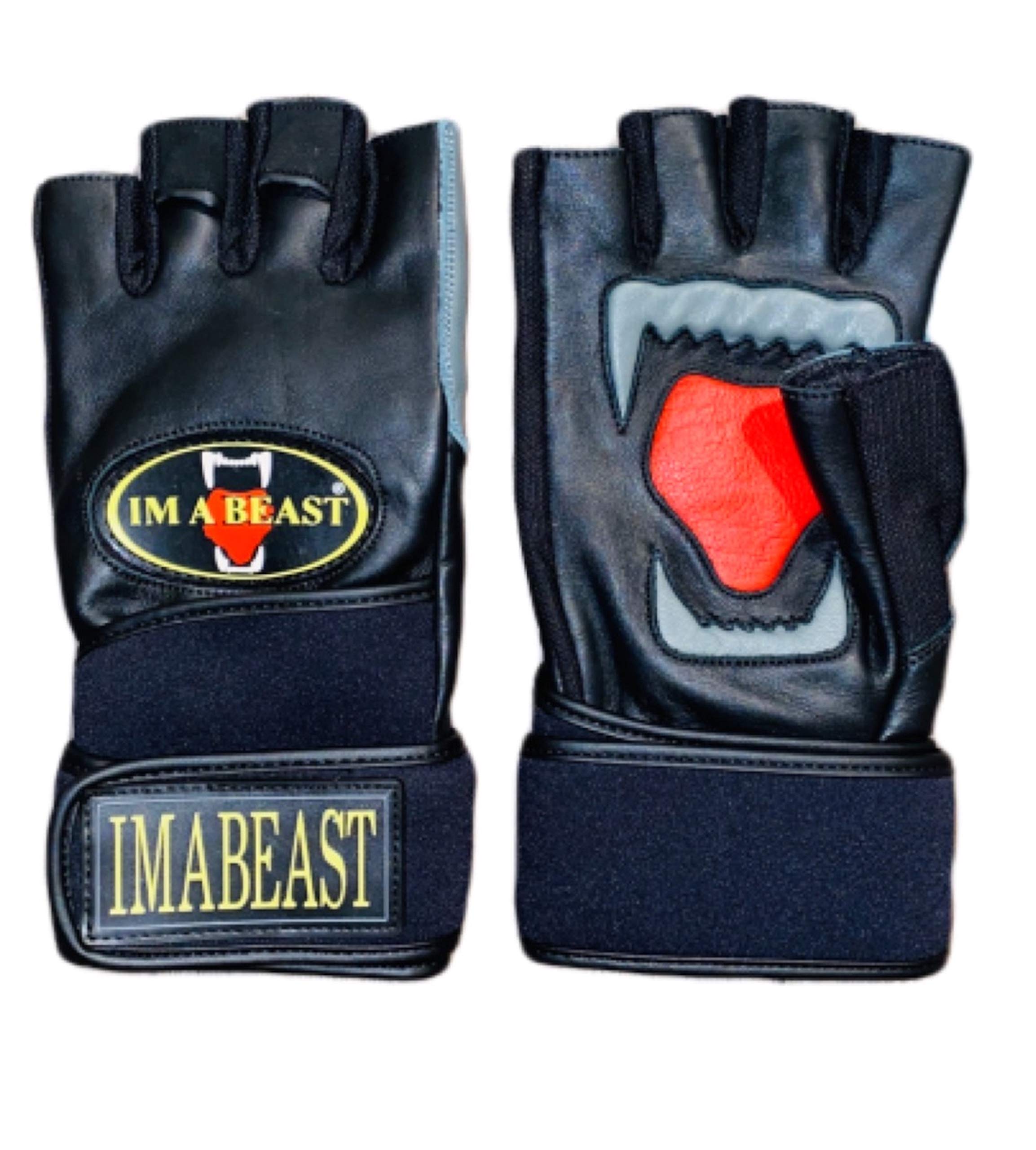 IM A BEASTUnisex Fitness/Weightlifting Gloves, Black, Yellow, Red, Grey, XX-Large (27-29 cm)