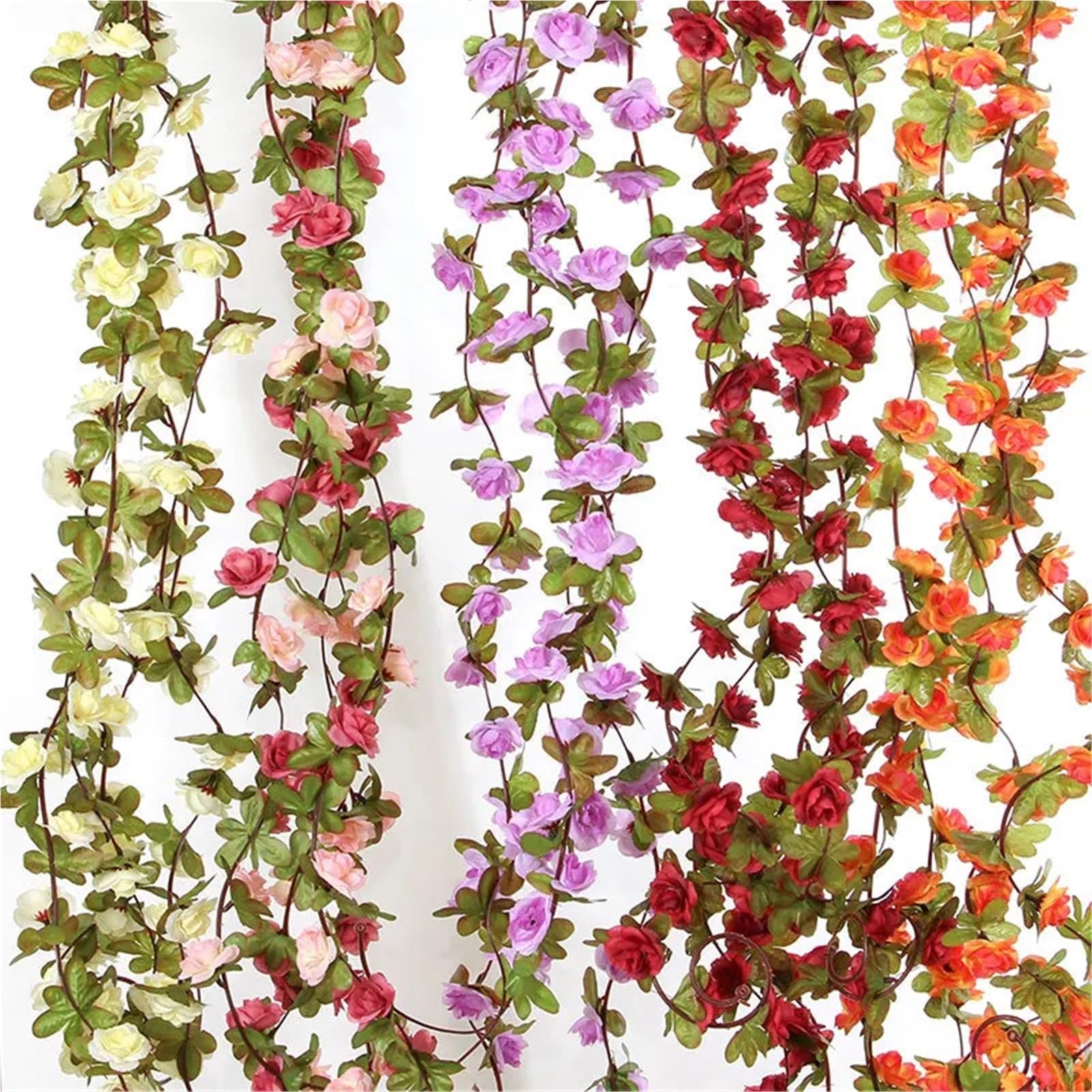 fiori finti 2,4 m, 45 teste di rose artificiali con foglie verdi, da appendere alla parete, for matrimoni, compleanni, Natale, decorazioni ad arco