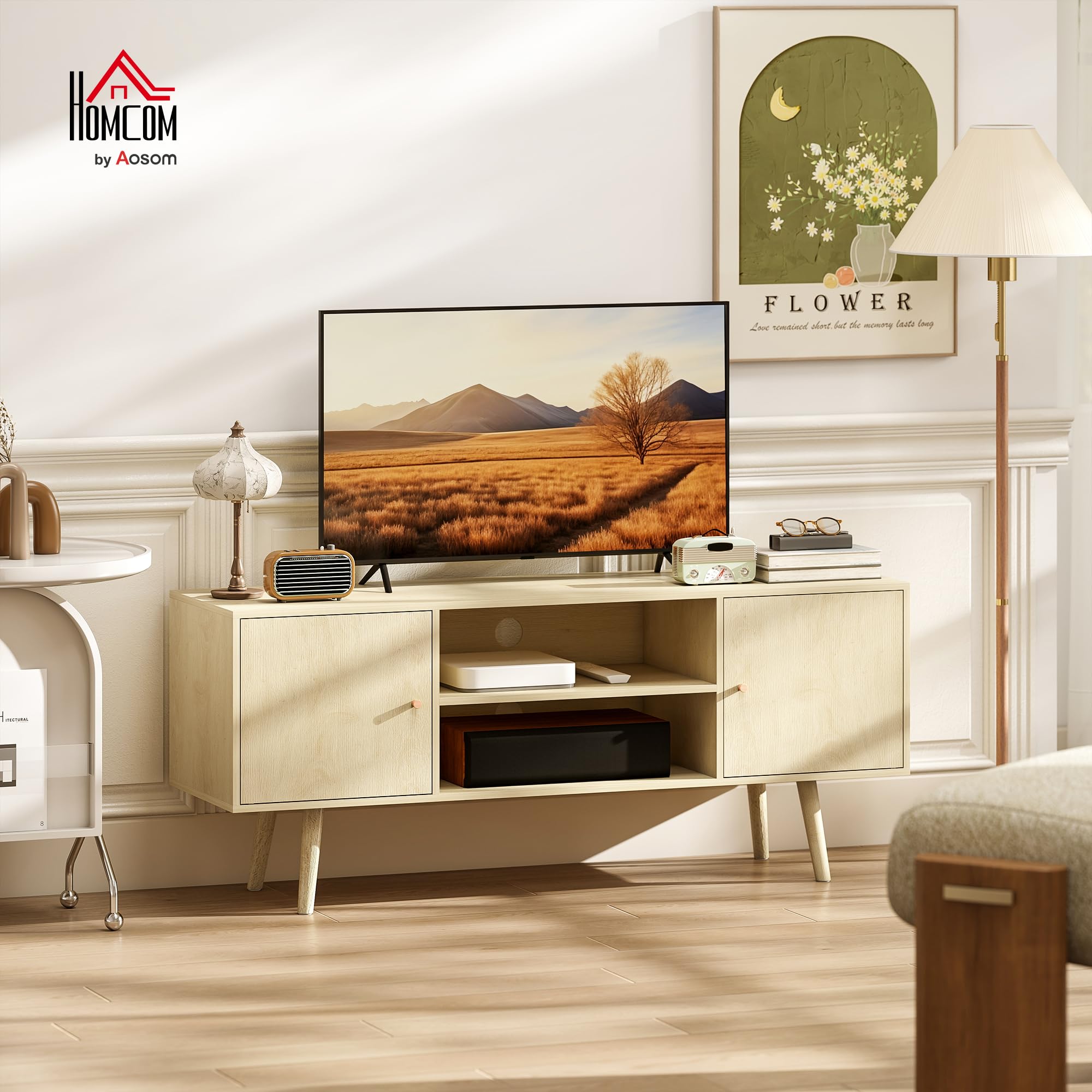 HOMCOM Mobile Porta TV Fino a 55" con 2 Armadietti con Ante Color Legno