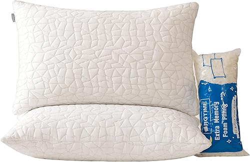 Juego de 2 almohadas de espuma viscoelástica trituradas, tamaño King, almohadas de cama ajustables para dormir de lado y espalda, cómodas almohadas