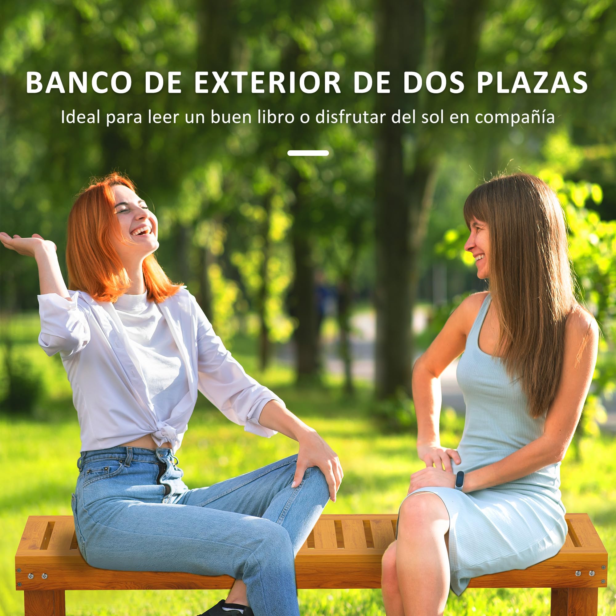 Outsunny Banco de Jardín de 2 Plazas Asiento de Lamas 120x34x43 cm Teca | Banco de Madera, Carga 300 kg, para Patio Terraza