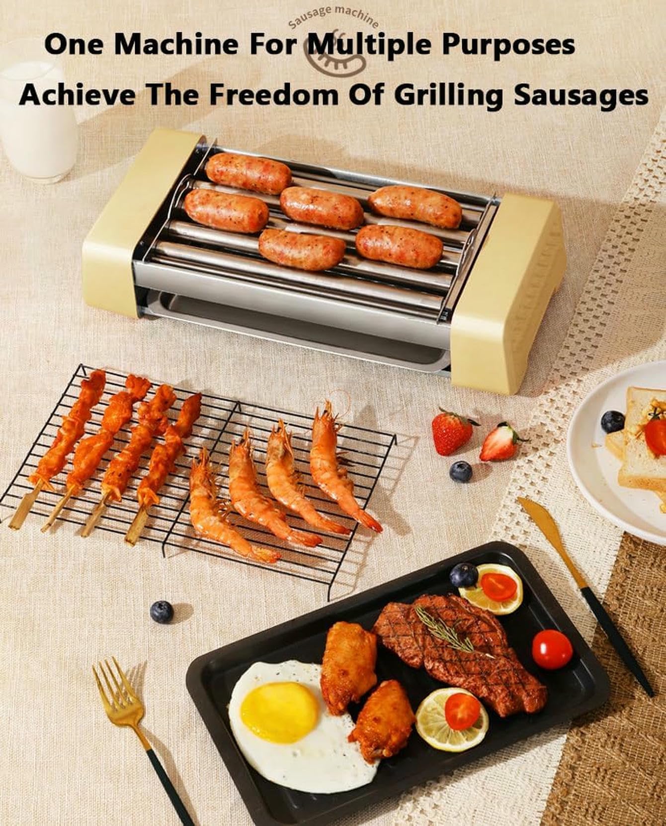 Máquina para Asar Perritos Calientes, máquina de cocción con Rodillos de Acero Inoxidable, para cocinas de restaurantes, Salchichas para el Desayuno, tamaño_nombre-3rods,3rods