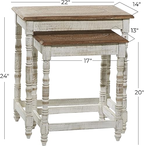 Miniatura 10 de Deco 79 Mesa decorativa rectangular de madera con parte superior de madera marrón, juego de 2 20 pulgadas, 24 pulgadas de alto, blanco