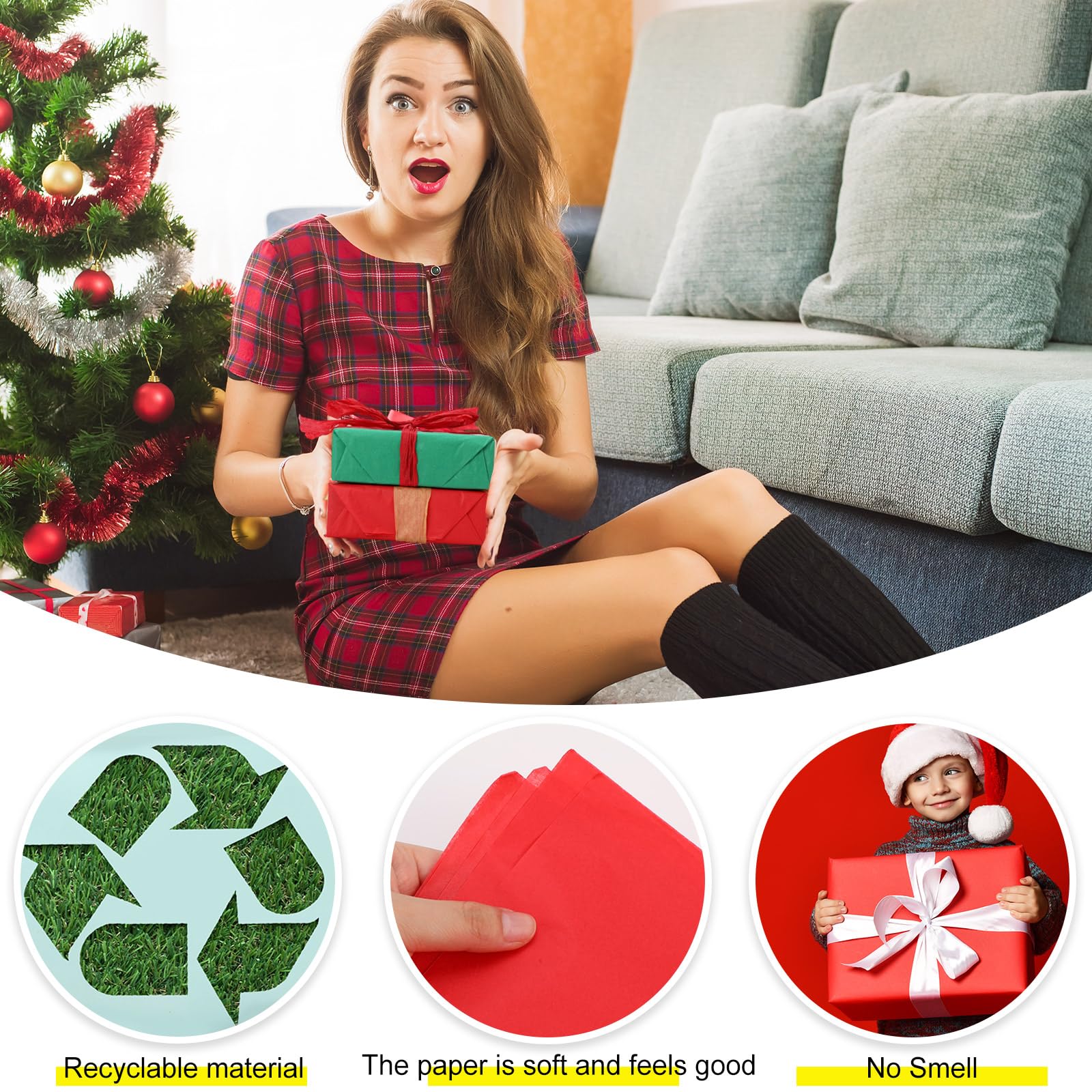 Qilery Lot de 600 feuilles de papier de soie pour emballage cadeau de Noël - 50 x 50 cm - Pour sacs cadeaux, boîtes d'emballage pour fête prénatale, fête prénuptiale, projet d'artisanat, mariage, fête