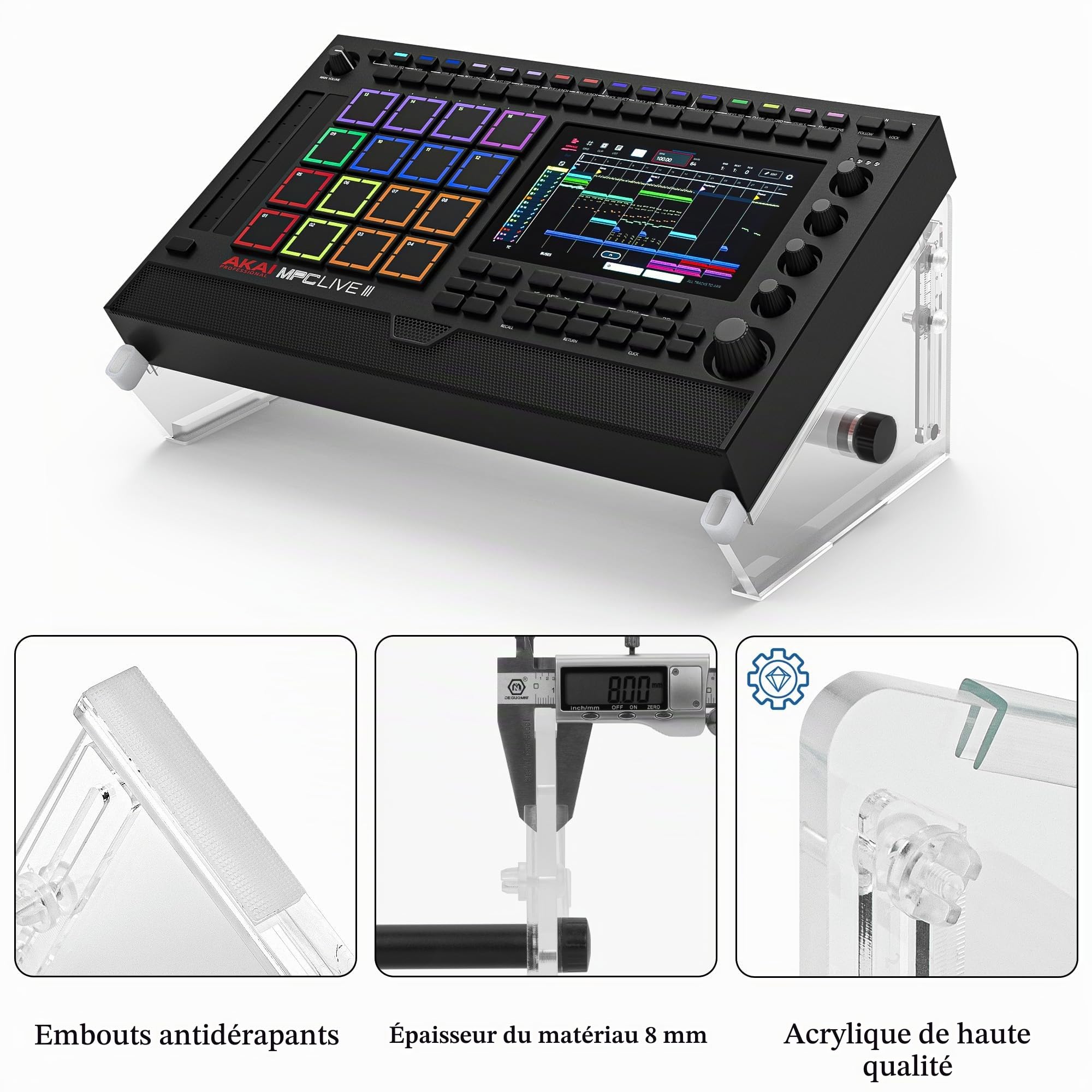 GEEKRIA Support de bureau pour interface audio, 27,9 cm - 48 cm pour contrôleur MIDI/machine à tambour/échantillonneur/synthétiseur et plus, compatible avec Akai Professional MPC Live III/MPC Live II