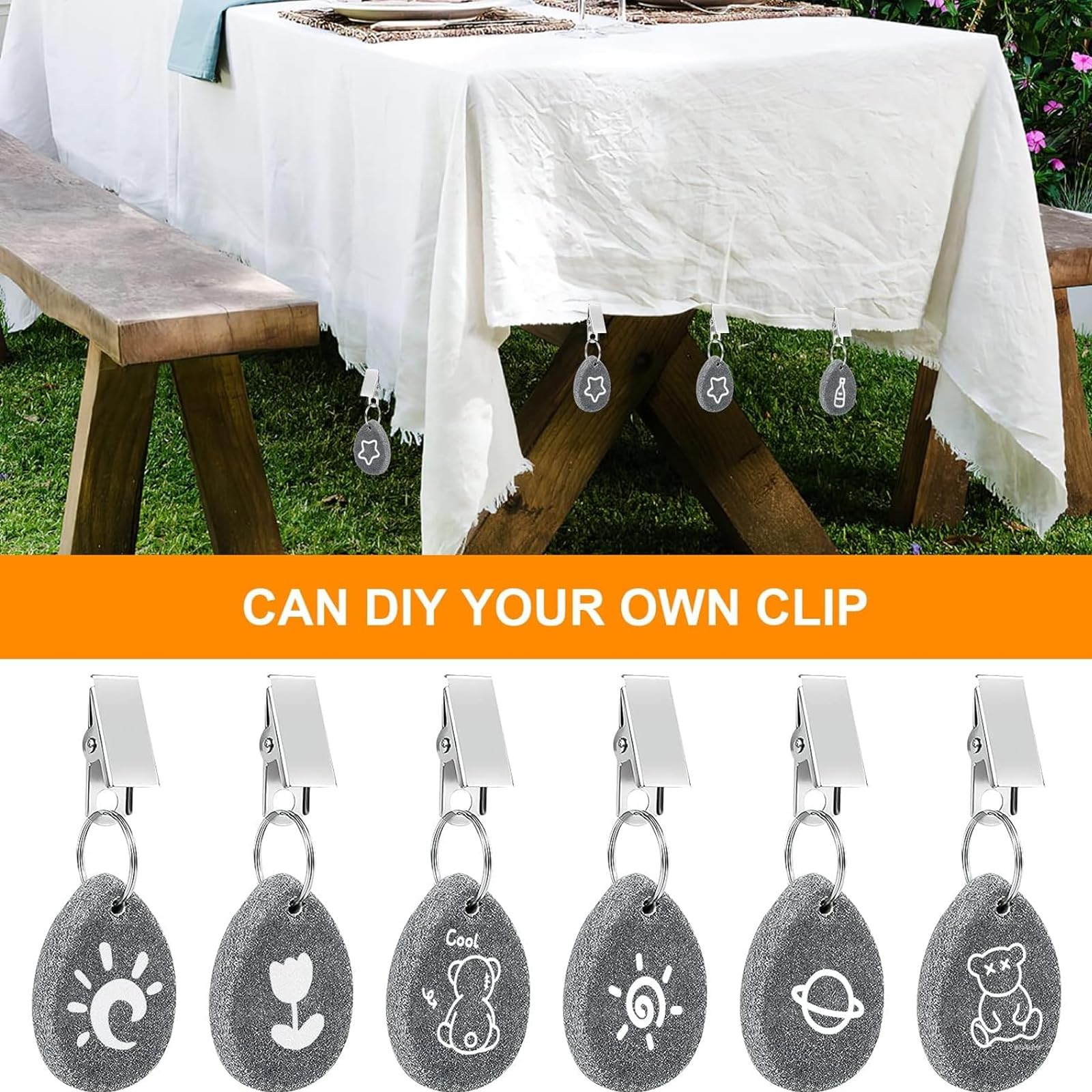 Fermacavola Per Tovaglia - 6 Pezzi Con Clip In Acciaio, Motivo Foglia D'Acero, Per Picnic, Feste All'Aperto, Grigio - Foto 14