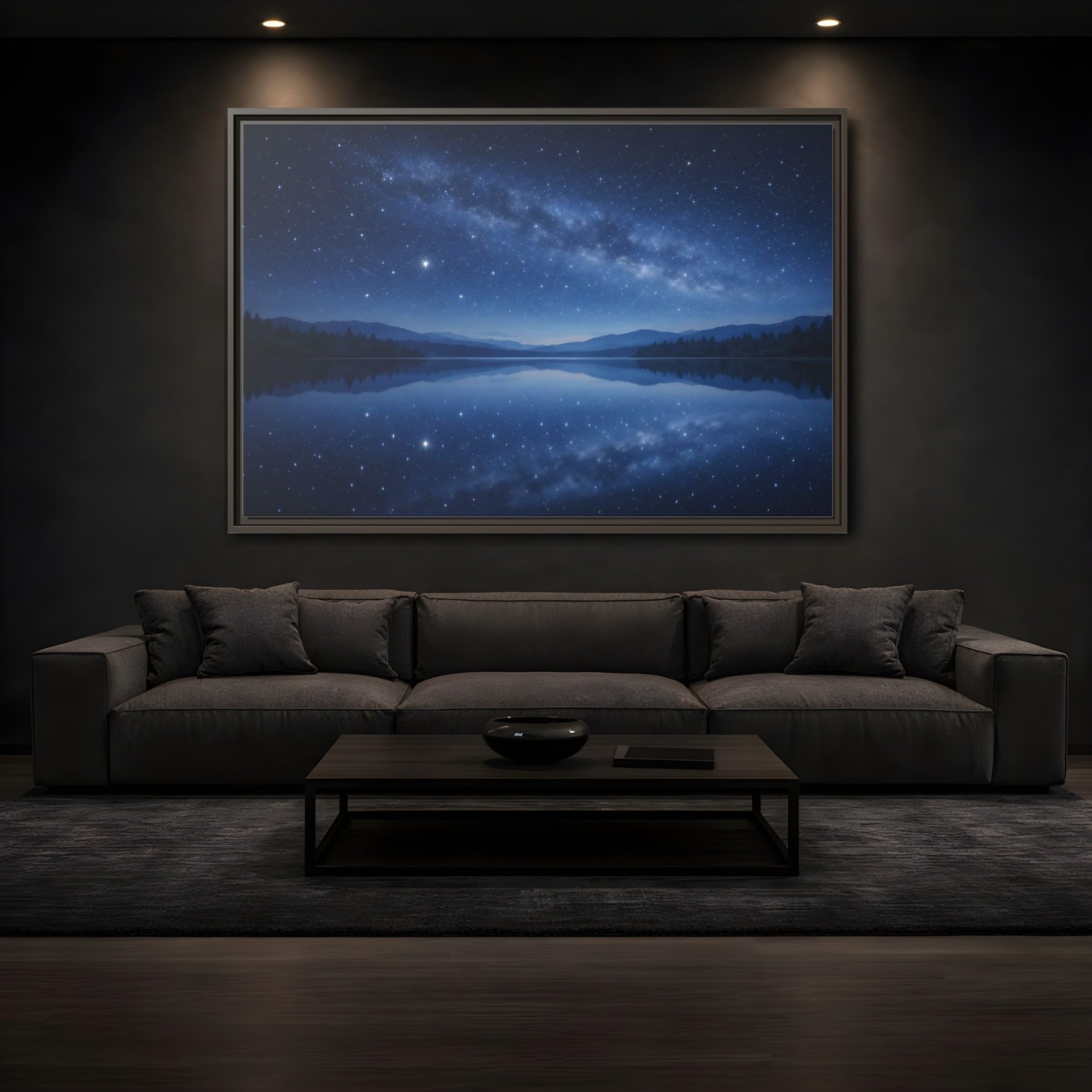 Nature Milky Way Blue Night Sky Framed Canvas Print – Realistic Decor for Living Room, Above Couch 24×16 inch (60×40 cm) - Horizontal/White / 1.25 inch (3 cm)