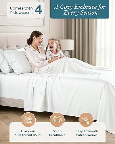 Miniatura 2 de Juego de sábanas tamaño King de Casa Platino, juego de 6 piezas de sábanas 100% algodón con acabado de satén suave como la mantequilla de 500 hilos,