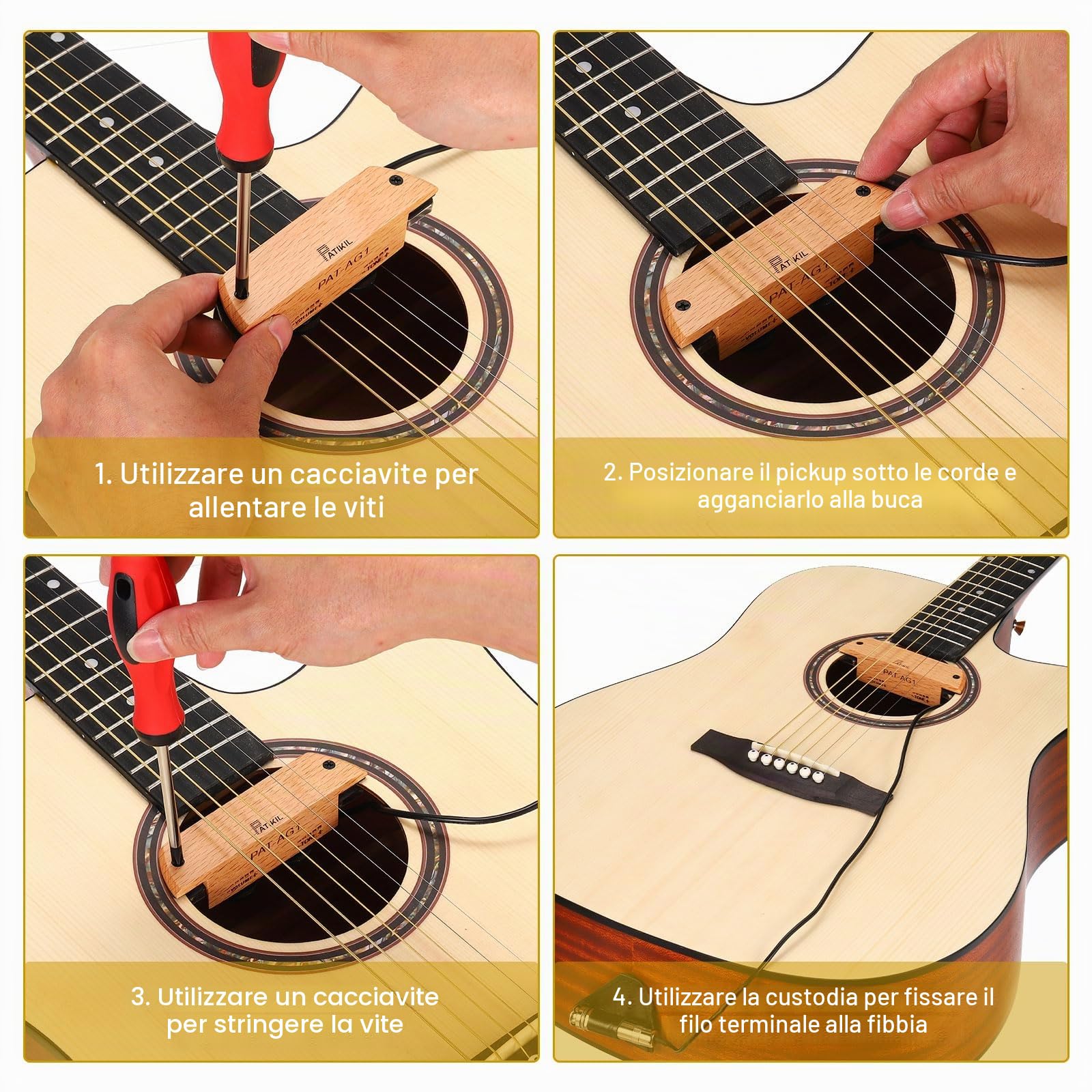 PATIKIL Pickup Per Chitarra Acustica, Pickup Passivo In Mogano Per Foro Di Risuonanza Con Controllo, Adatto A Fori Di Risuonanza Da 3 11/16" A 4 1/8" (94-105mm) Di Diametro