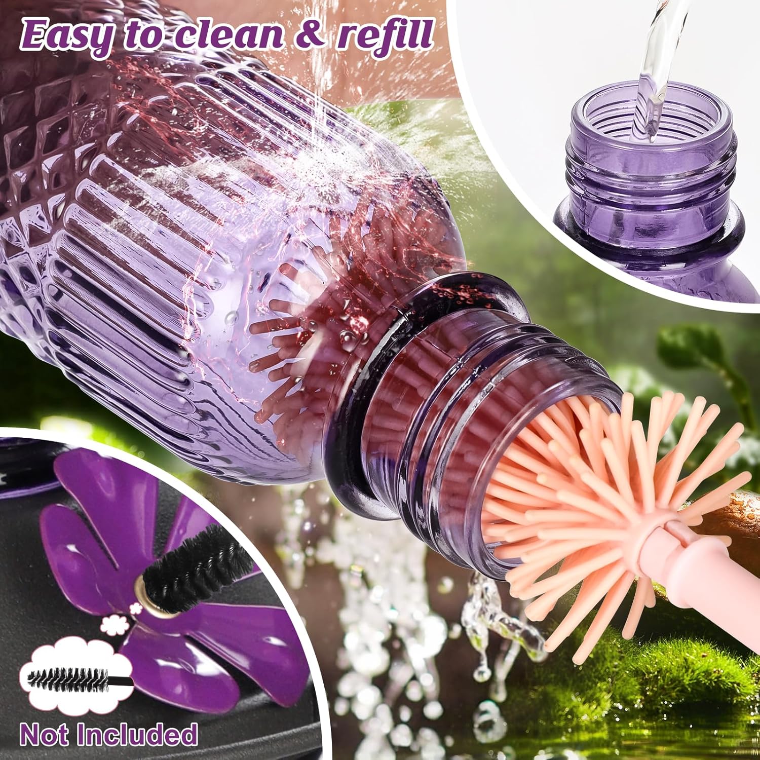 FEED GARDEN Glass Hummingbird Feeder for Outdoors Hanging, 16 OZ Humming Bird Feeders with 4 Bee Guard Feeding Ports&Built-in Ant Moat, Hummingbird Gifts for Mom Bird Feeder for Outside, Purple,1 Pack