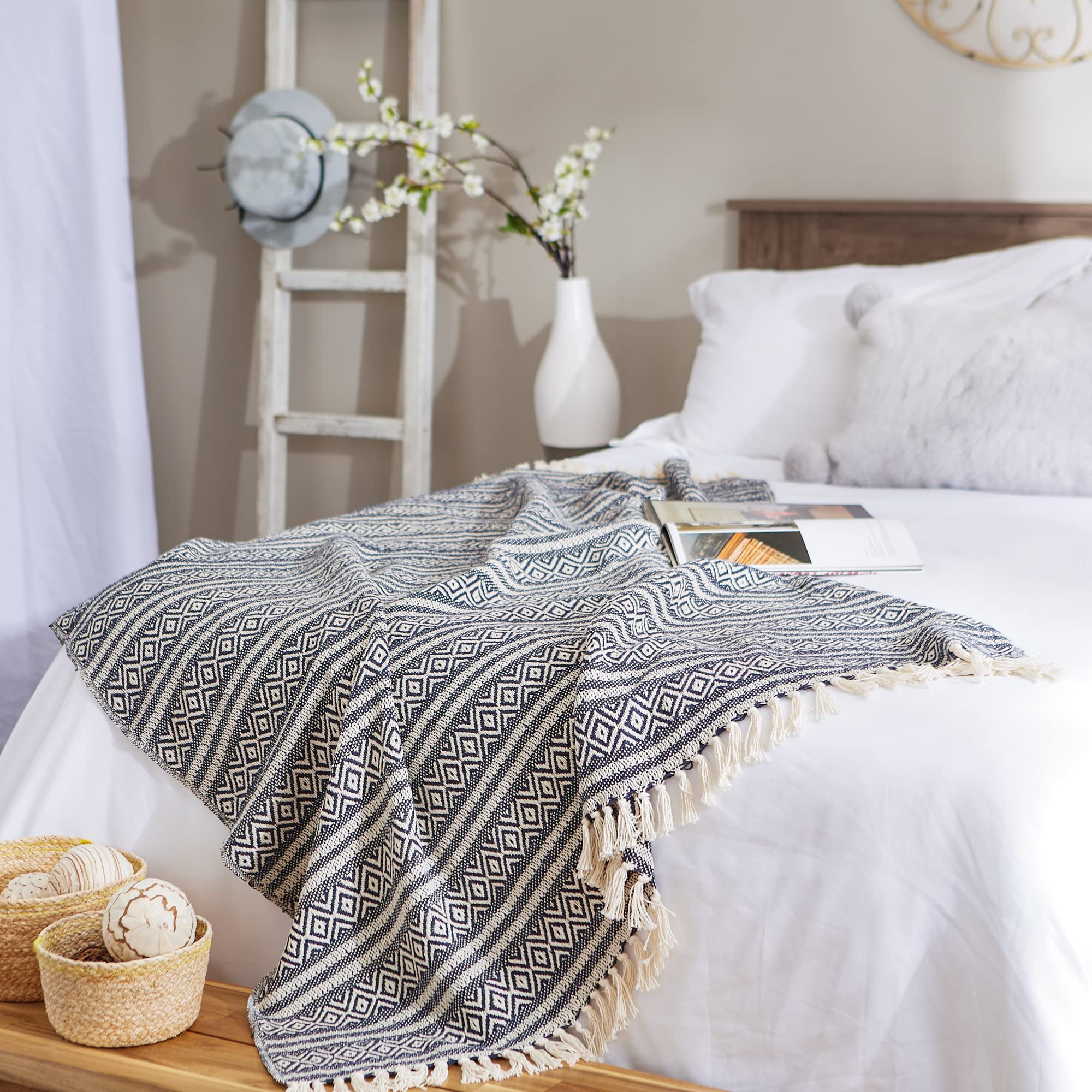 DII Adobe Stripe Woven Throw, Cotton, Navy, 50x60-Inch - Image 2