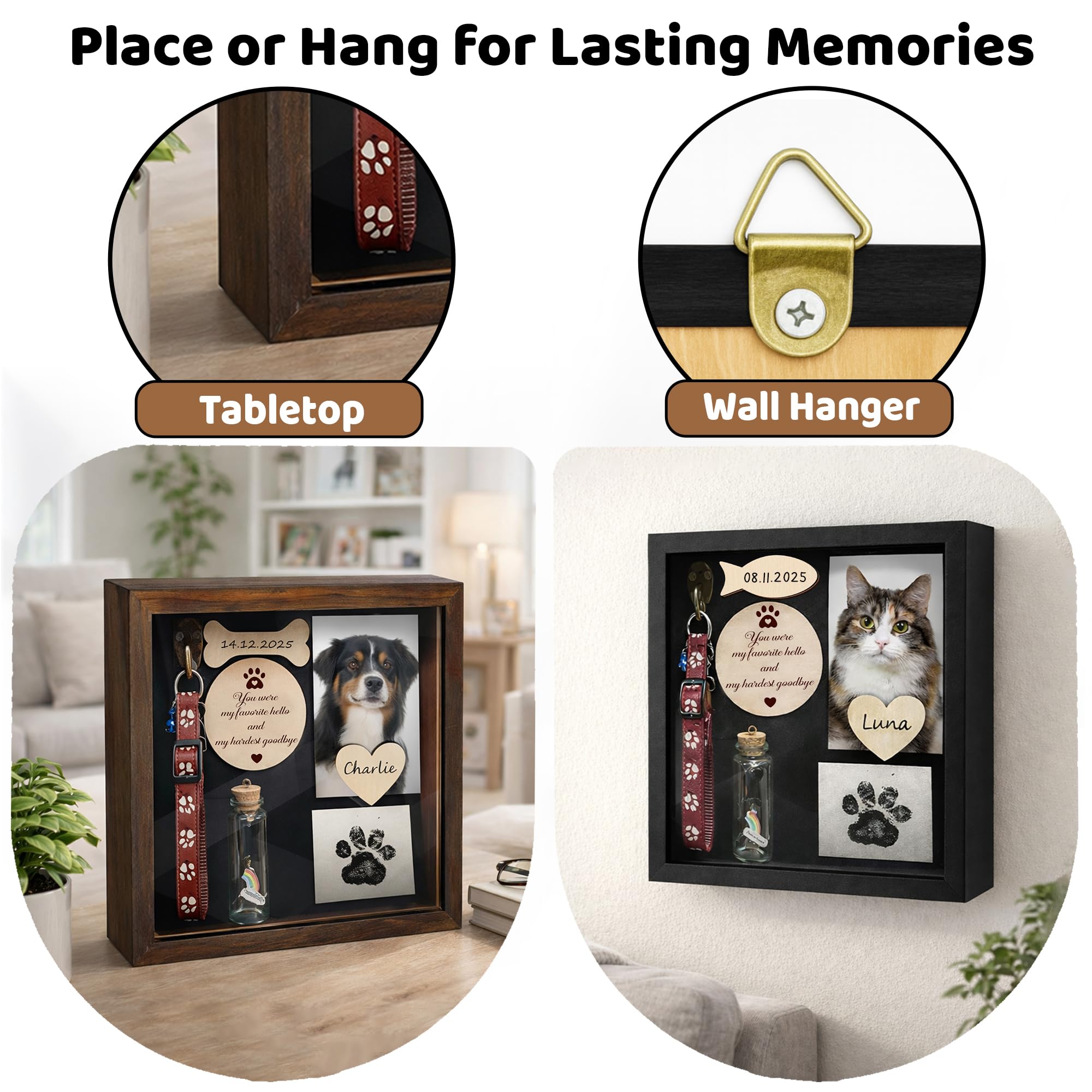 VinaTimes Black Shadow Box Pet Memorial - Dog Memorial Sentiment Frame for Loss of Dog Gifts - obroża dla zwierząt domowych zawieszka z imieniem ramka wspomnienie sympatia GO-SD-DEN-PET4