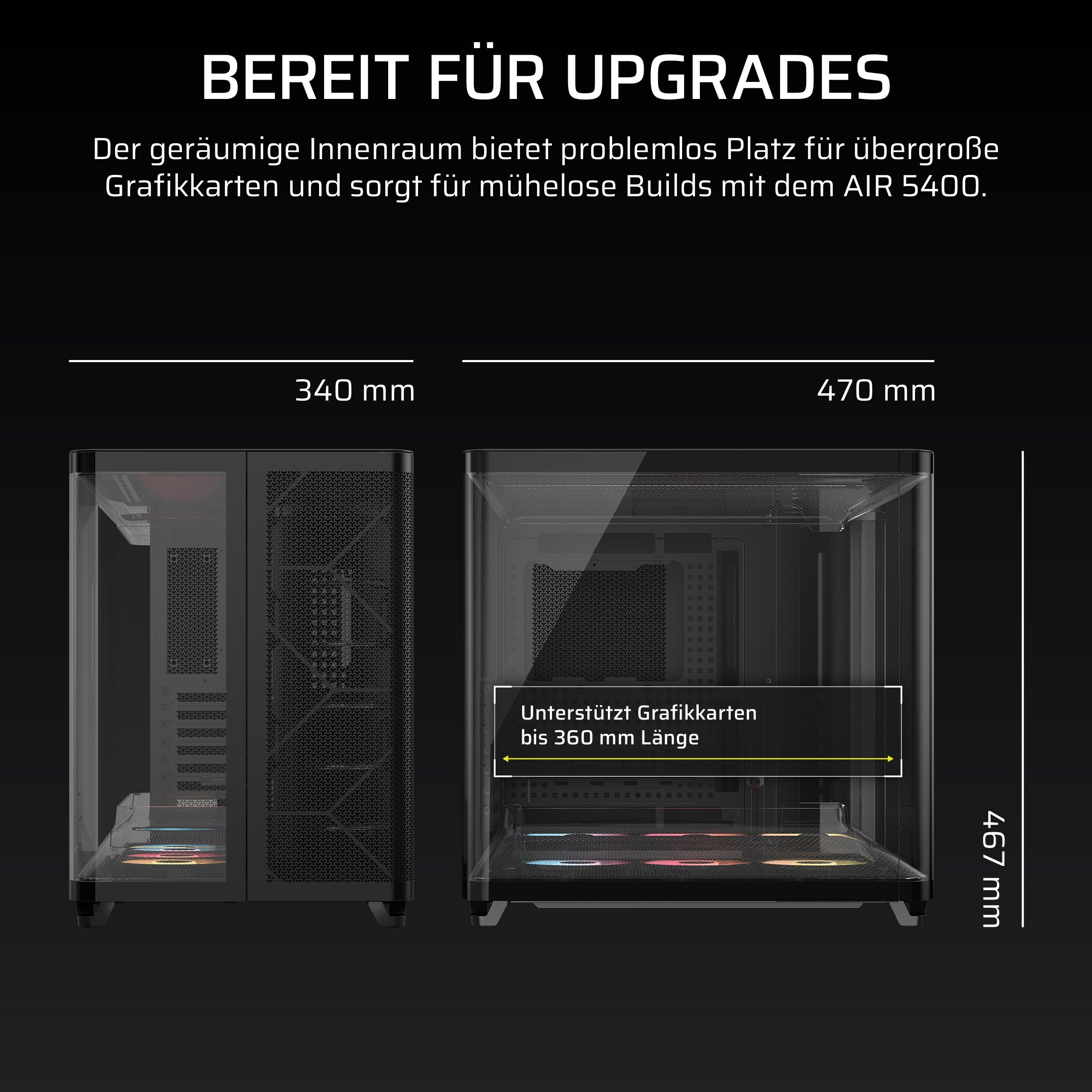 CORSAIR AIR 5400 RS-R ARGB Dreifach-Kammer-Mid-Tower PC-Gehäuse – Schwarz | 3x Vorinstallierte Reverse-Rotor RS120-R ARGB-Lüfter, Luftkanäle für Starke Kühlung, Reverse Motherboard-Unterstützung