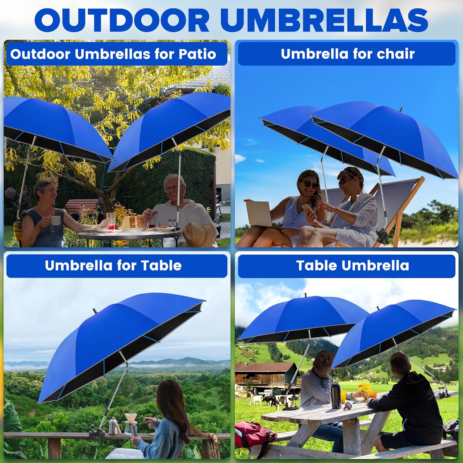 Beach Umbrella,2PACK 48.7inch Chair Umbrella with Clamp adjustable 360°,UV Protection Large Camping Chair Umbrellas for Camping chair, Glof Cart,Table(Chair,Table not include)