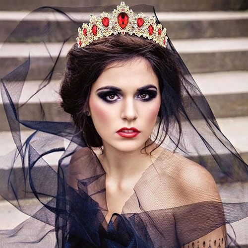 Miniatura 2 de CIEHER Tiara de cristal real para mujer, corona de reina barroca roja, tiara de boda para novia, tiaras de corona de princesa elegantes y coronas