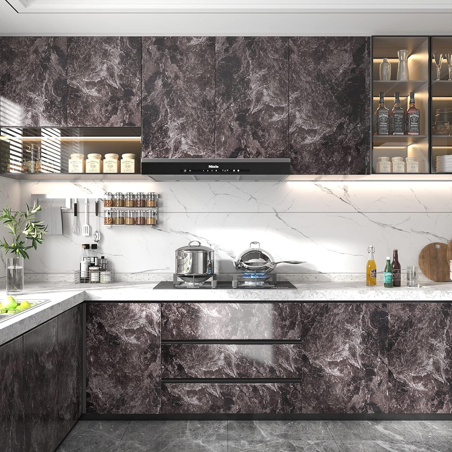 LaCheery 15.8inx46ft Black Marble Contact Paper for Bathroom Countertops Waterproof Black Marble Countertop Peel and Stick Contact Paper Marble Wallpaper Self Adhesive Desk Counter Top Wall Vinyl Roll
