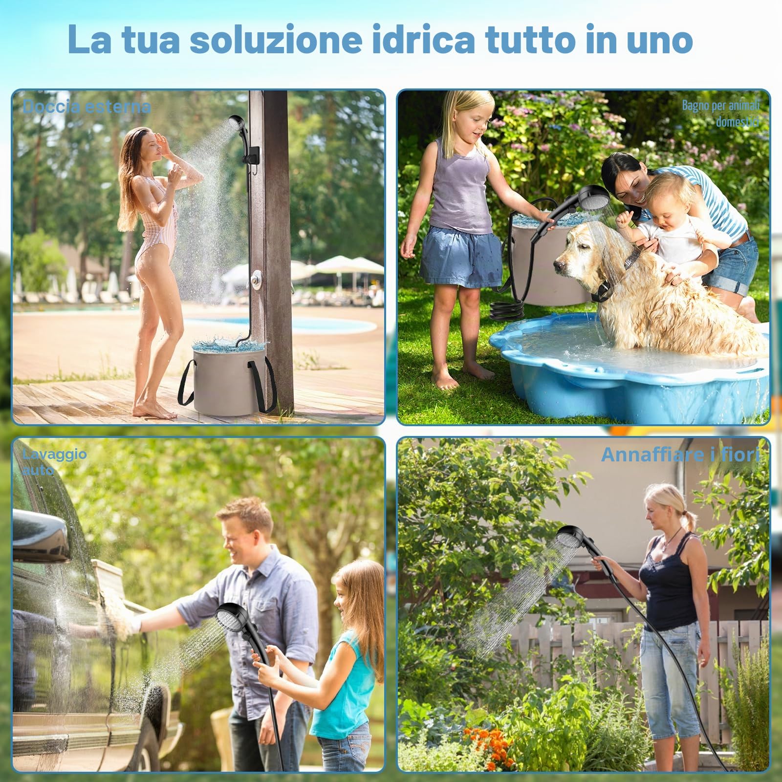 Doccia da Campeggio, Doccia Portatile Campeggio, Doccia Ricaricabile Portatile da 6000 mAh, Doccia Campeggio con Display Digitale Intelligente, per Camper, Spiaggia, Auto, Giardino, Animali