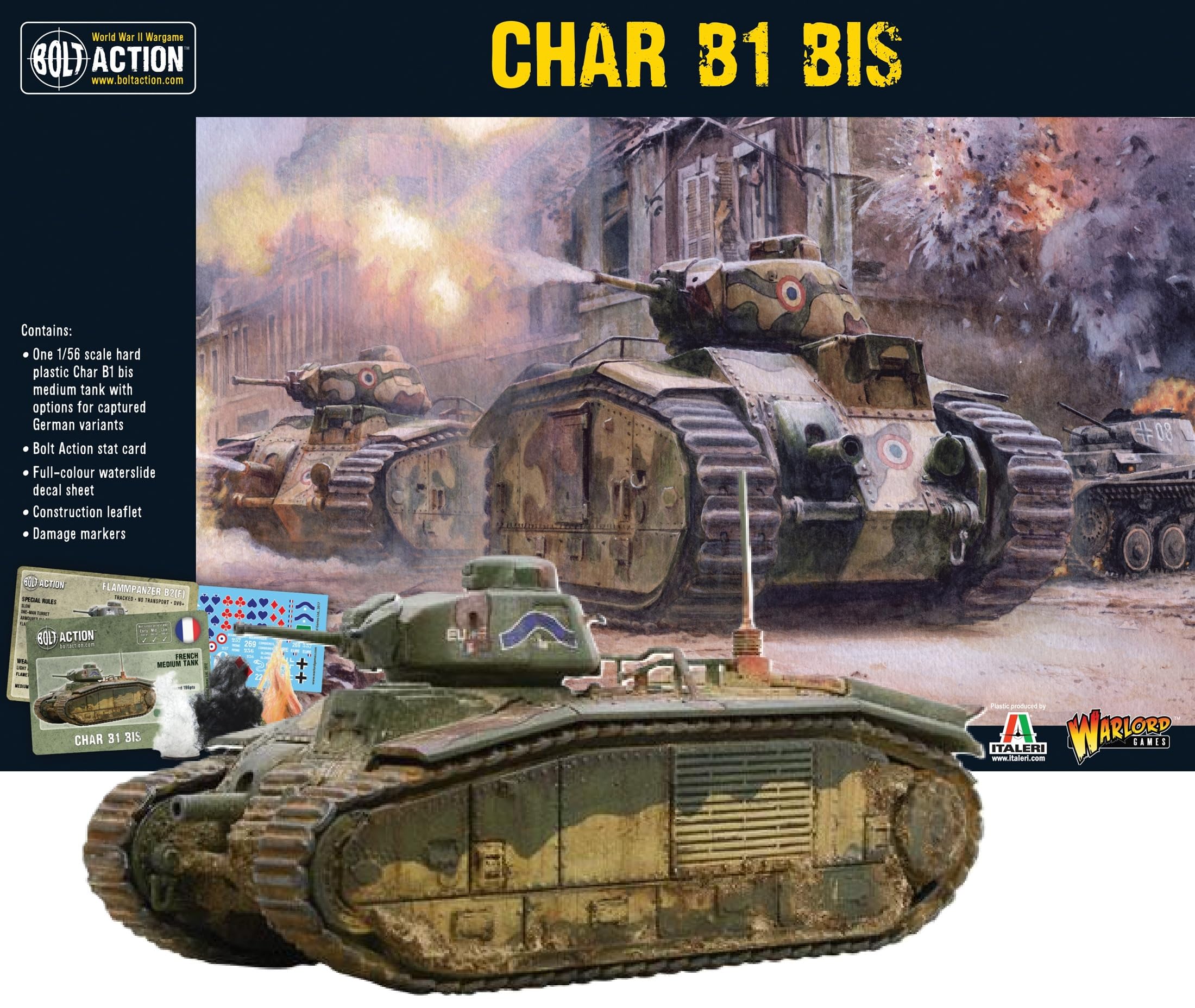 Warlord Bolt Action Char B1 Bis Tank 1:56 Tabletop Miniatures - Plastic Paintable Miniature WWII Soldiers Set, Unpainted Table Top 28mm Military