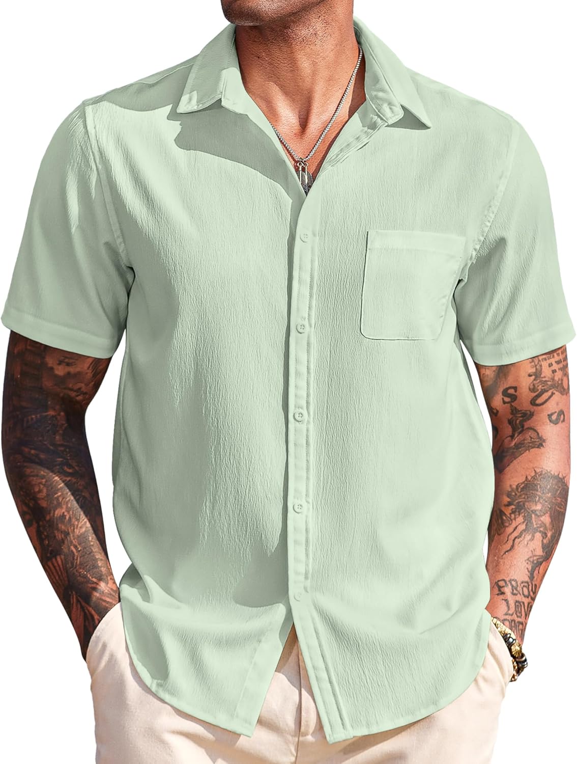 COOFANDY Men's Casual Short Sleeve Button Down Summer Beach Shirt Lightweight Textured Wrinkle Free Untucked Shirts