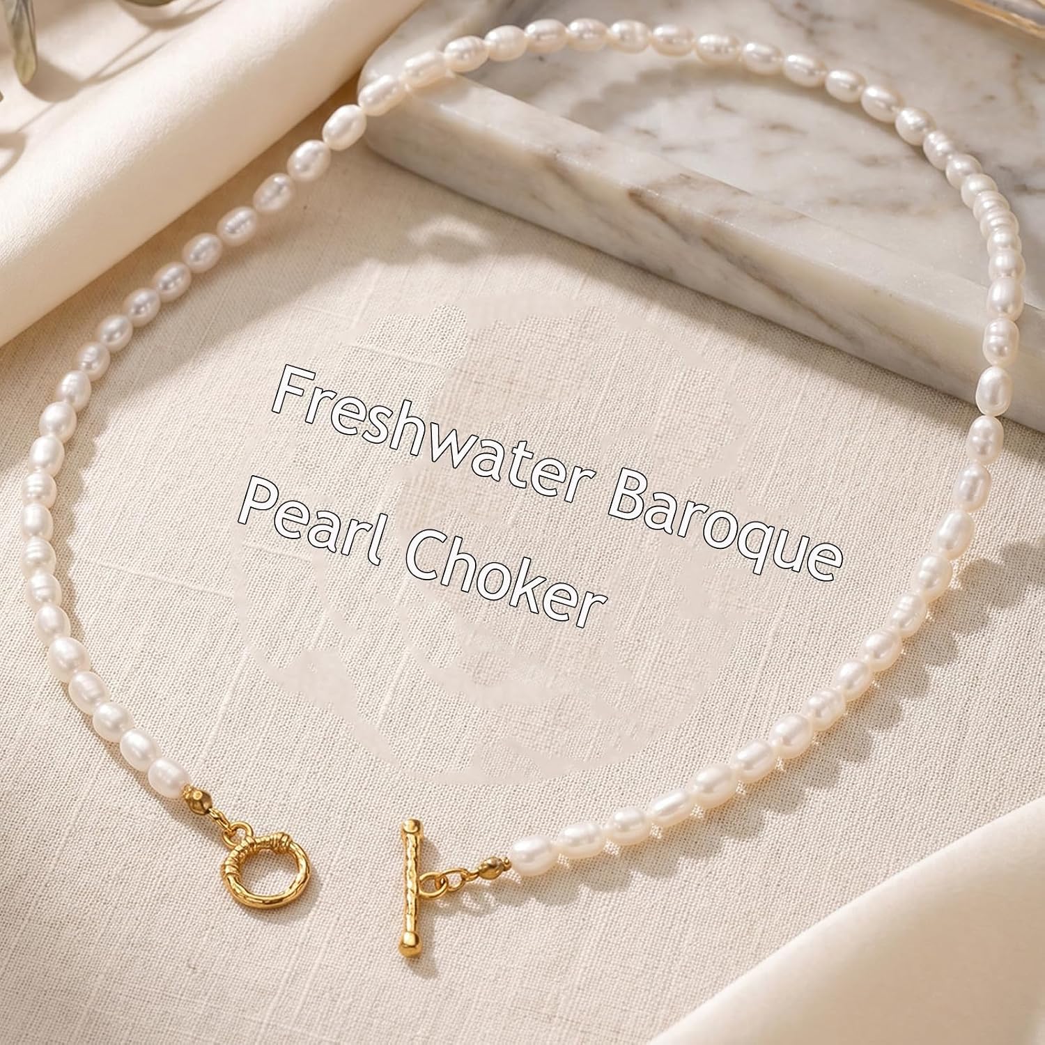 Freshwater Pearl Strand Necklaces for Women Teens（Gold） image 5