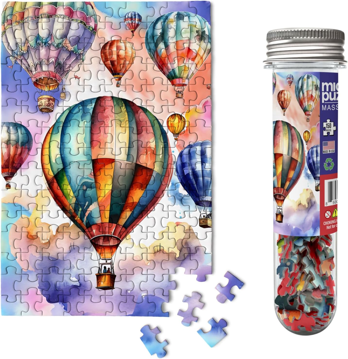 Micro Puzzles Hot Air Balloons Mini Jigsaw Puzzle for Adults 150 Piece Small Pocket Puzzle 4x6 Inches, Cute Travel Puzzle, Unique Gift Idea Made in USA