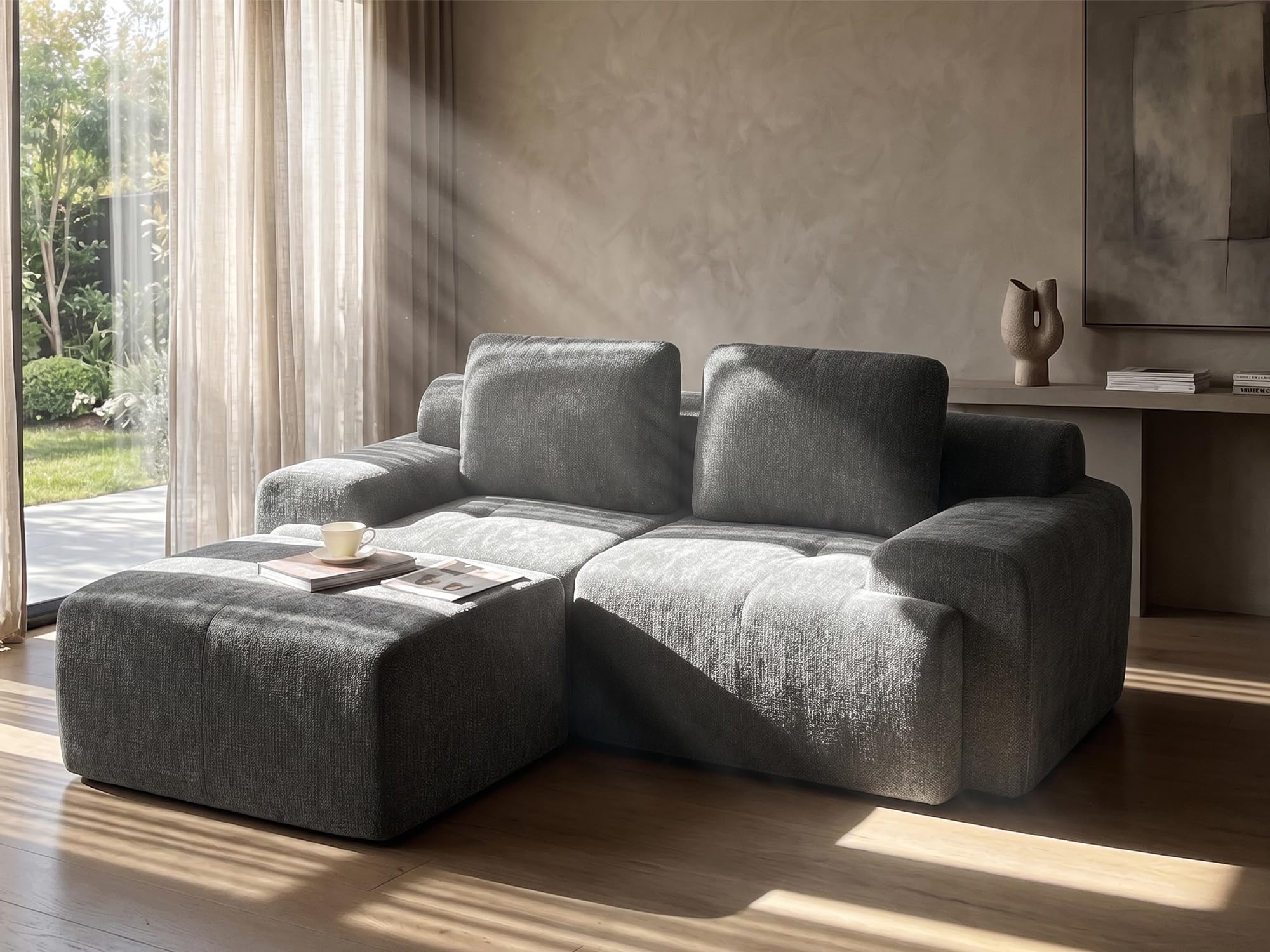 85" L Shaped Oversized Cloud Couch, Comfort Boneless Sectional Couches for Living Room, Modular Sofa High Back &amp; Extra Deep Seat, No Assembly, Soft Chenille (Dark Grey, 85 inch- L Shaped（2+1）)
