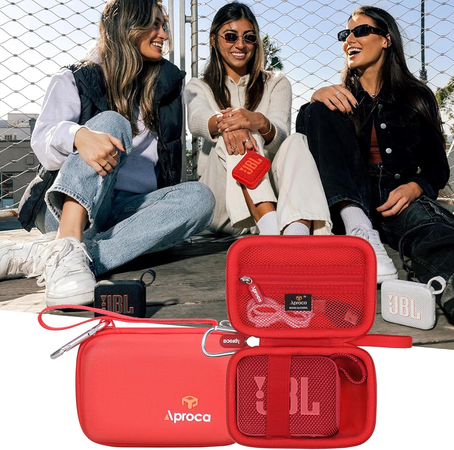 Aproca Case Compatible with JBL Go 4 / Go 3 Ultra-Portable Waterproof Dustproof Bluetooth Speaker, Portable Storage Bag for Accessories -Red (Case Only) - Image 4