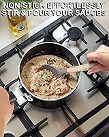 Vista 4 de Cook N Home Cacerola Antiadherente con Tapa de Vidrio, Cacerola de 1 Cuarto de Galón Antiadherente Pequeña para Cocinar Leche Olla de Aluminio, Negro