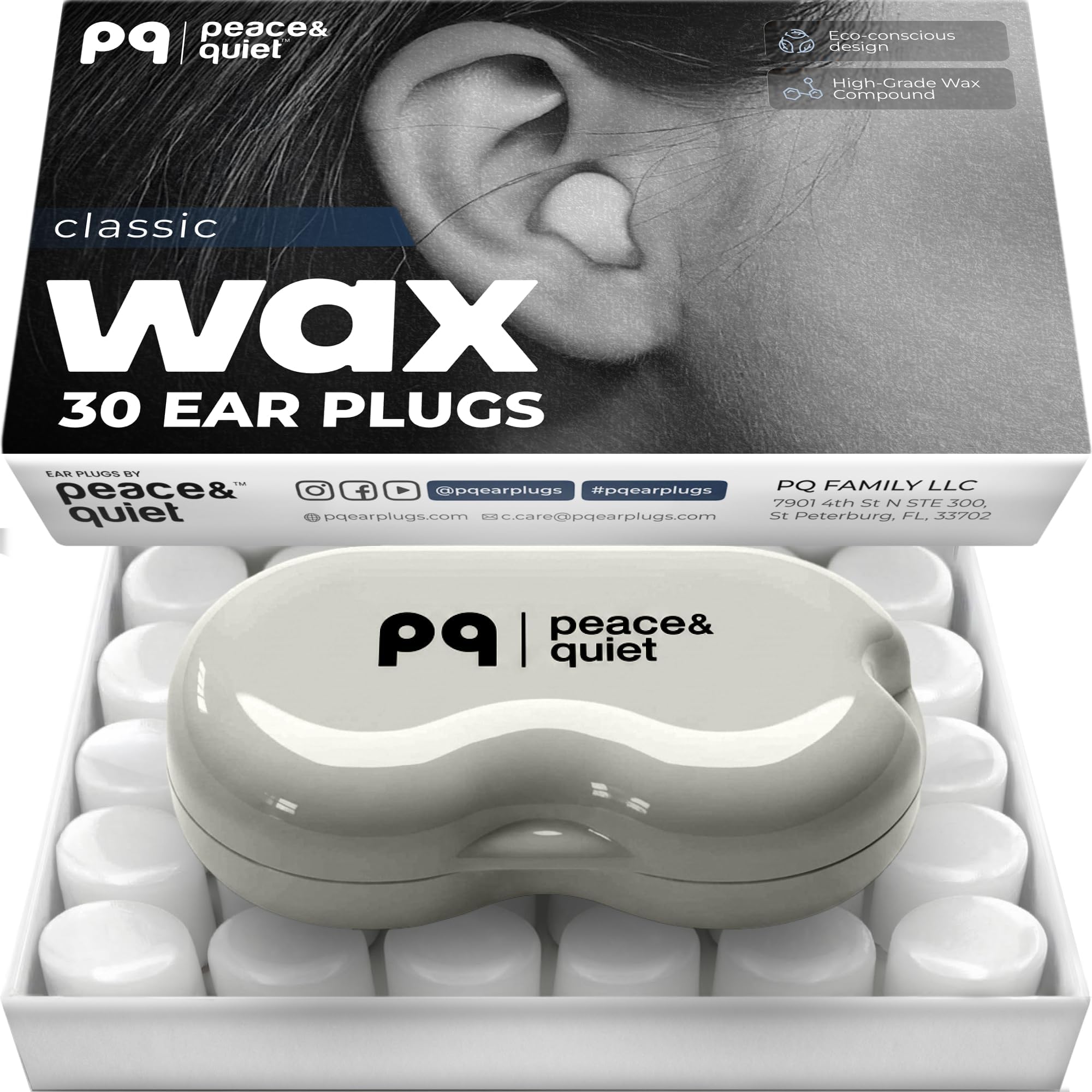 Peace&Quiet PQ Wax Ear Plugs for Sleeping - 30 Silicone Wax Earplugs
