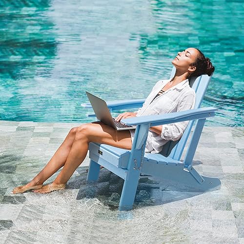 Miniatura 2 de VINGLI Juego de 2 sillas Adirondack de plástico, plegables con portavasos, material de polietileno de alta densidad impermeable, cómoda capacidad de