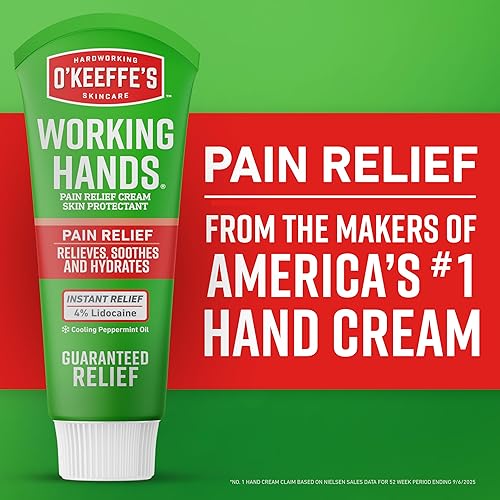 Miniatura 6 de O'Keeffe's Working Hands - Crema para aliviar el dolor con 4% de lidocaína y aceite de menta refrescante para alivio instantáneo del dolor, picazón,