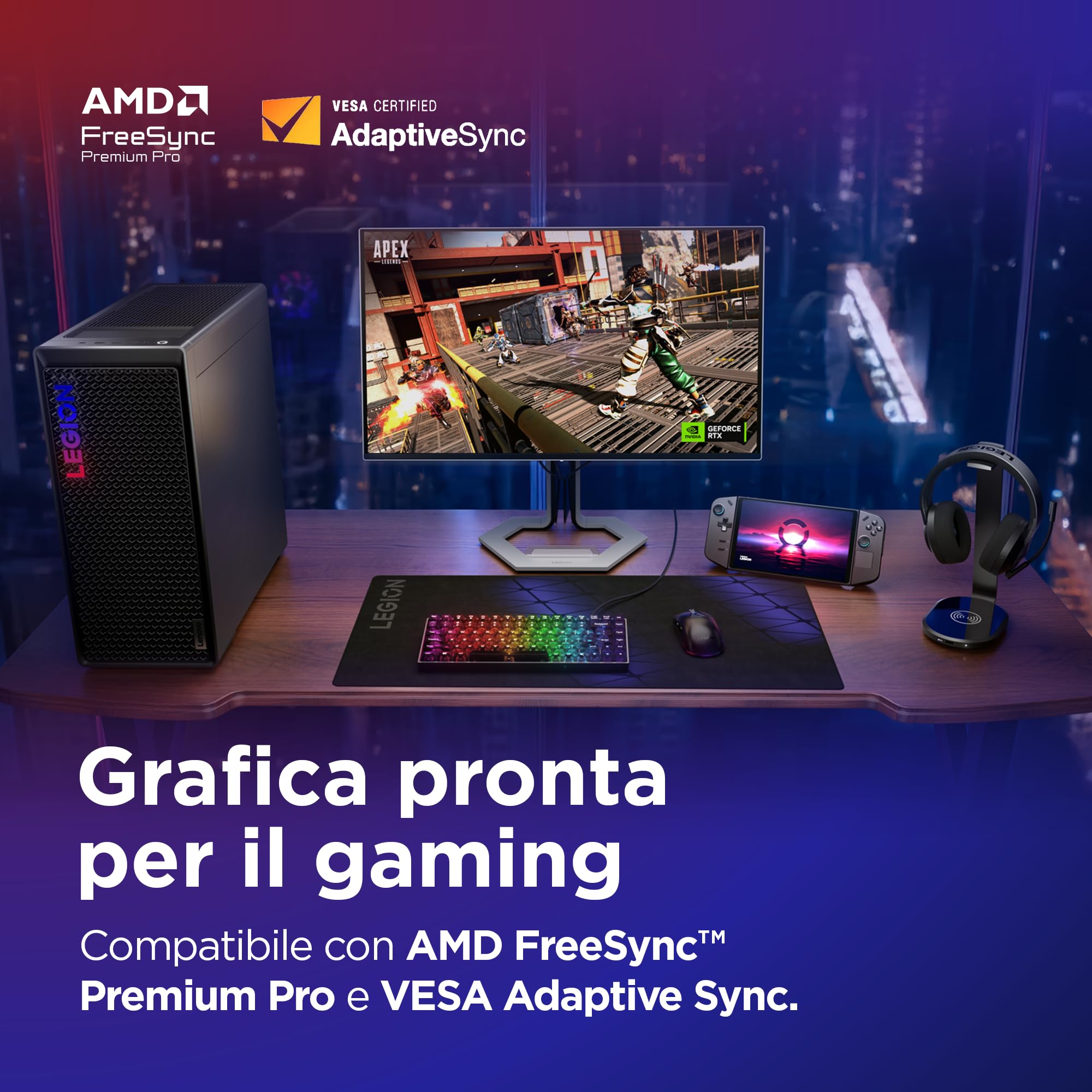 Lenovo Legion Pro 27Q‑10 Monitor Gaming 27 Pollici QHD QD‑OLED, 280Hz, 0,03ms, FreeSync Premium Pro, HDMI 2.1, DisplayPort, Ideale per Esport e Gaming Competitivo